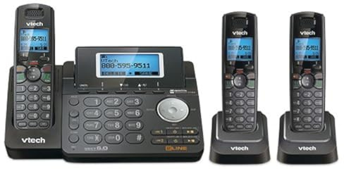 VTech DS6151-11 DECT 6.0 2-Line Expandable Cordless Phone + (2) DS6101-11 Accessory Handset, Black