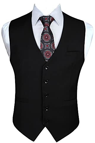 Enlision Gilet da Abito da Uomo Slim Fit Tinta Unita Cotone Panciotto Elegante Casual Moda Smanicato Scollo a V Matrimonio Formale Lavoro Cerimoni Nero M