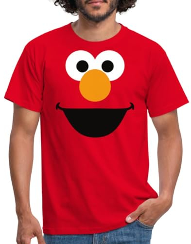 Spreadshirt 5 Rue Sésame Elmo Visage T Shirt Homme, L, Rouge
