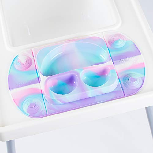EasyMat Mini Portable Silicone Baby Suction Plate by EasyTots | Lid and Carry Case Included | Travel Friendly | Perfect Placemat for High Chair Feeding & Baby Led Weaning (Unicorn)