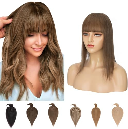 30cm Complément Capillaire Femme Toupet Femme Cheveux Humain Avec Frange - 12 Pouces, #4 Châtain - 7 X 13CM Extension A Clips In Toppers Densité 150%