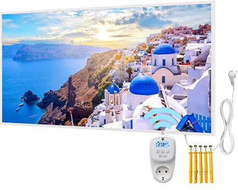 Calentador por infrarrojos con marco de Bringer, calefacción de imagen - 120 x 60 x 1,8 cm, Santorini, Grecia
