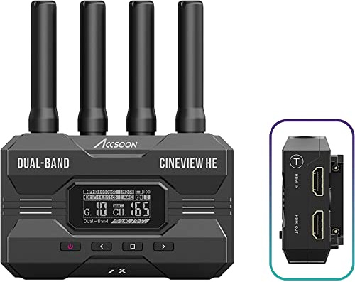 Accsoon CineView HE-TX Transmisor inalámbrico HDMI de Doble Banda 2.4GHz 5GHz 350m/1200ft 0.06s Control de cámara HD iOS Android para transmisión en Vivo TikTok Youtube