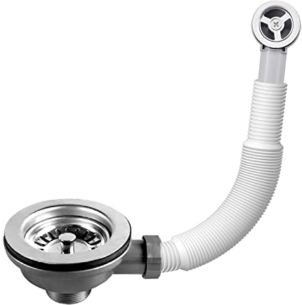 Hinata Kitchen Sink Waste Kit With Overflow Pipes - Wash Basin Overflow Head and Pipe - Rectangle Interface (Round), Black (H-YSQTZ)