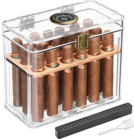 FANKAI Humidor per Sigari, Scatola per Sigari in Acrilico con Igrometro e Umidificatore, Regali per Sigari per Uomo, Humidor con Vassoio in Legno di Cedro, Portasigari per 18-50 Sigari