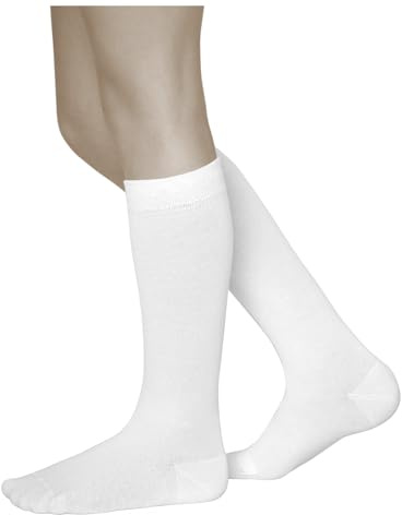 vitsocks Chaussette haute au genou COTON DOUX fine Enfant (3 PAIRES) filles garçons montante longue unie mi-bas couture plate, blanc, 31-34