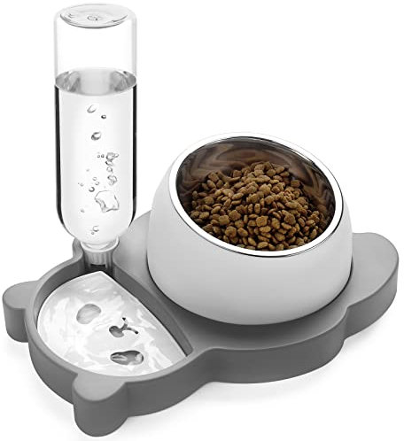 Erhöhte Hundenäpfe und Katzennäpfe, geneigtes Katzenfutter- und Wassernapf-Set mit Wasserspender und Edelstahlnapf für Katzen und kleine Hunde