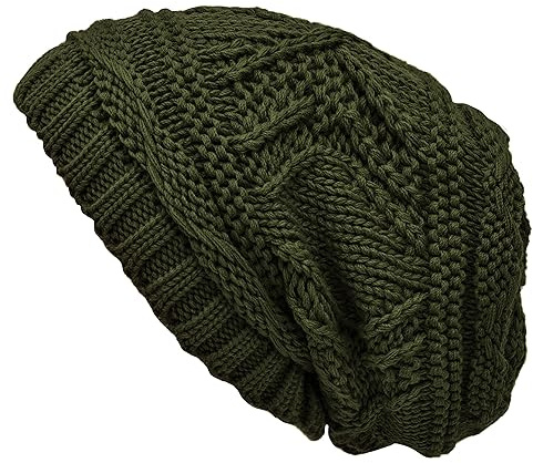 Lilax Knit Slouchy Oversized Soft Warm Winter Beanie Women Hat Army Green