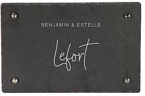 LAUBLUST Plaque porte en ardoise personnalisée - Motif Sarre - Plaque d'entrée & plaque de maison avec nom de famille | 3 tailles, 4 supports muraux en acier inoxydable