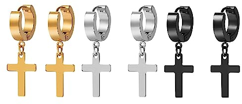 CRLLDPM Pendientes de Acero Inoxidable para Hombres y Mujeres - 3 Pares, Diseño de Cruz