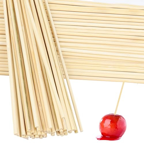 50 Stück Holzstäbchen Rund, Holzstab 300mm x 3mm, zum Basteln Rundholz Holzstab, Zuckerwattestäbe Stäbchen Natürlicher Bambusstäbe, für DIY Faschingsdeko, Hochzeit Geschenke