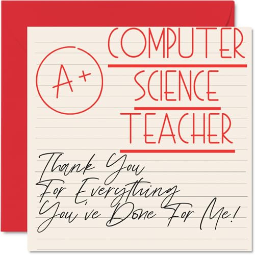 Thank You Cards for Computer Science Teacher, A+ Teacher | Thankyou Cards for Her or Him Women and Men Teacher, Heartfelt Appreciation Card, 145mm Thank You So Much Greeting Gifts
