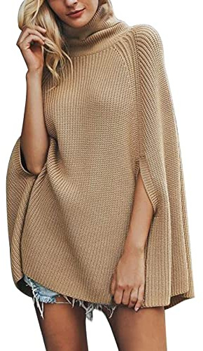 Dasongff Poncho - Maglione da donna, stile mantello in maglia, a collo alto, maglioni, autunno e inverno, poncho, scialle, sciarpa spessa, elegante, calda, invernale, grande, calda, apertura morbida