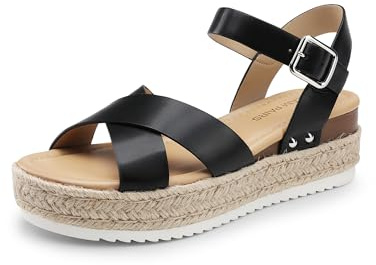 DREAM PAIRS Women's Stylish Platform Espadrille Wedge Sandals Round Toe Summer Causal Shoes Crisscross Band Adjustable Ankle Strap Buckle,Size 6,Black,DWUMPS2503