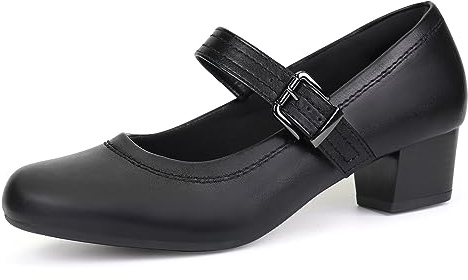 Ortho+Rest Women Mary Janes Heels for Bunions Chunky Low Heels Court Shoes （5,Black