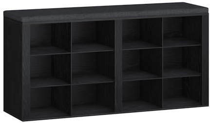 Hzuaneri Banco Zapatero, Mueble Zapatero con Acolchado, 12 Compartimentos, 30 x 104 x 49 cm, para Salón, Pasillo, Dormitorio, Negro SB19004GY