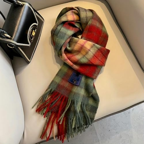 SYJYM Mysig brittiskinspirerad röd rutig ullscarf för par Handtvättbar, perfekt för höst och vinter