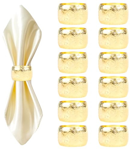 Servilleteros dorados, 12 unidades, elegantes anillos para servir con patrón de rosas, anillos para servilletas para ocasiones como Acción de Gracias, boda, Navidad, colección familiar, decoración de
