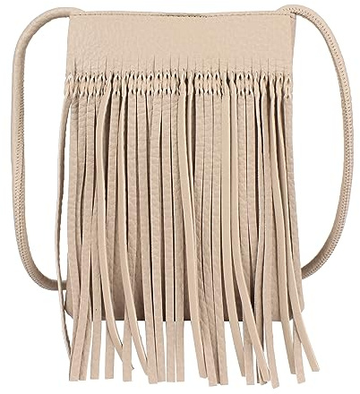 Bolso bandolera de piel sintética con flecos y borlas para mujer, bolso de mano, Albaricoque sólido, Talla única