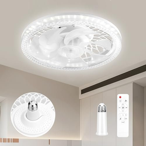 VIMAZ Ceiling Fans with Lights and Remote, 45w Small Led Ceilings Lights Timing Quiet, E27 Bulb Fixture, 3 Color 3 Speeds Dimmable Light Ceiling - Perfect for Small Spaces Bedroom Home Office