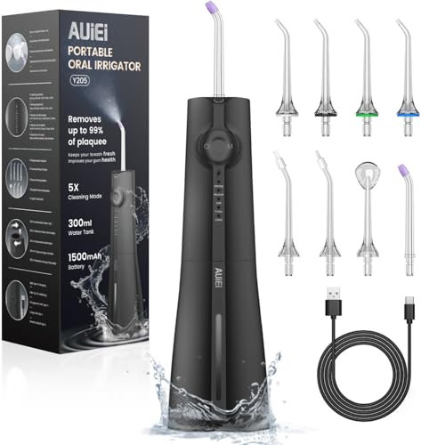 Water Flosser Pick for Teeth & Braces, 300ML Cordless Power Dental Flossers with 8 Jet Tips, Oral Irrigator 5 Use Modes, IPX7 Waterproof, Portable for Home Travel