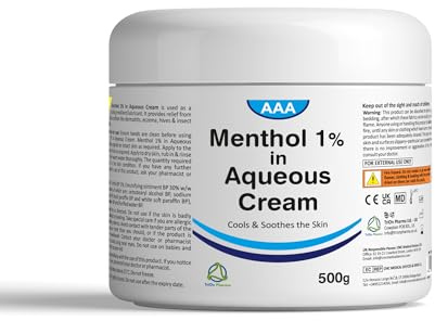 Aqueous Cream with Menthol 1% - 500g | Cooling Emollient for Softening & Soothing Skin | External Skin Cleansing Agent