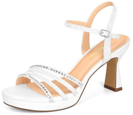 PIZZ ANNU Womens Sandals Glitter Sparkly Rhinestones High Heels for Women Platform Ankle Strap Ladies Summer Shoes Wedding Evening Party
