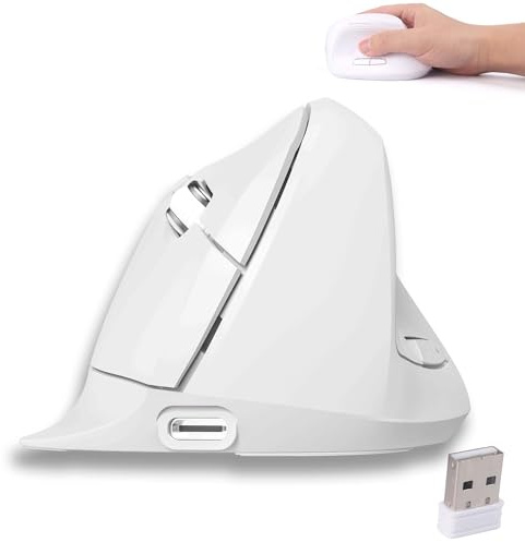 Wireless Mouse Ergonomic Vertical Rechargeable Bluetooth Dual Mode Silent Portable Cordless Optical Mice High Precision Comfortable Grip for PC Laptop Tablet Mobile Boys Girls Men Women Gift（White）