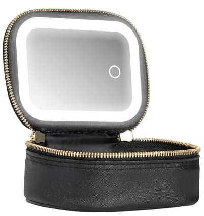 Astuccio Trucco Con Specchio LED E Luce Regolabili, Borsa Porta Cosmetici In PU Con Ricarica USB, Organizer Da Viaggio Con Portapennelli Per Donne E Ragazze, 15x11,8x7cm