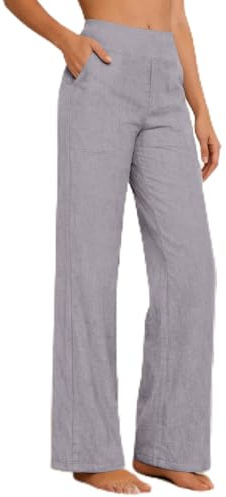 Pantaloni Donna Estivi In Cotone - E Lino Eleganti Elastico Vita Alta Pantaloni Donna Larghi Curvy Leggeri E Comodi a Gamba Larga Casual Yoga Pantalone Gamba Dritta Con Tasche Per Busine Ufficio