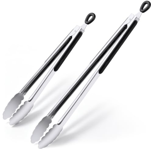 Grill Tongs, 12 & 17 Inch Long Stainless Steel BBQ Tongs (12+17)