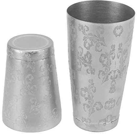 BAFOVY Cocktailshaker, 304 Rostfritt Stål Boston Cocktailshakerset med Satinfinish, Slät Kant, Diskmaskinssäkra Skakburkar för Hemmabar, Fester, Camping (Bladmönster med bottenlinje)