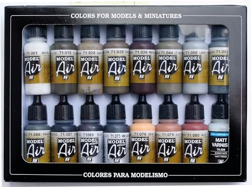 Vallejo - Ensemble de peintures acryliques pour aérographe - couleurs variées (paquet de 16)