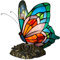 ADM - 'Schmetterling' - Nachttischlampe mit geschweißtem Glasschirm, Tiffany-Verarbeitung und mit bronziertem Harzfuß - Mehrfarbig - H21,5 cm