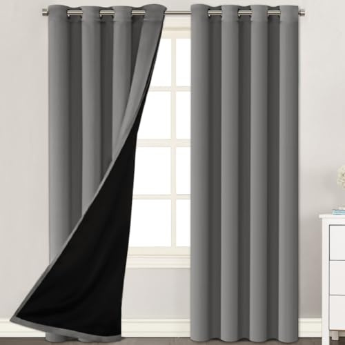 H.VERSAILTEX High-End Thermal Curtains, Full Blackout Curtains 96 inches Long for Dining Room, Soundproof Window Treatment Drapes for Hall Room, 52 inches Wide Per Panel, Set of 2 Panels, Grey