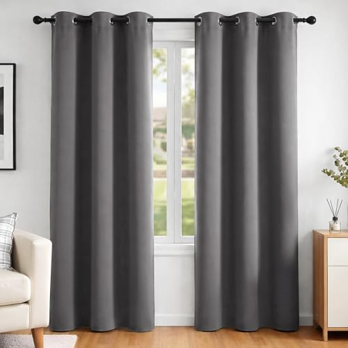 Deconovo Window Treatments Eyelet Blackout Curtains Thermal Insulated Curtains Ring Top Curtains for Living Room Light Grey 42 x 84 Inch 2 Panels