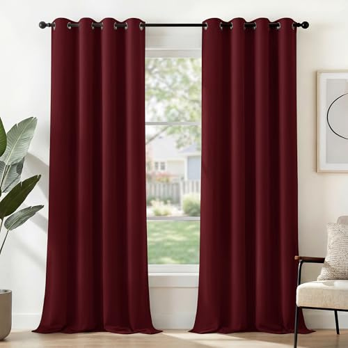 Deconovo Blackout Curtains Super Soft Bedroom Curtains Thermal Insulated Energy Saving Curtains for Kids Red 46x84 Inch 2 Panels