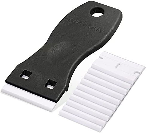 Ehdis Grattoirs, Verre Grattoir Vitrocéramique Plaque Grattoir avec 10 raclettes de en plastique, pour enlever les étiquettes, a colle, la peintureAutocollants et décalcomanies, le noir