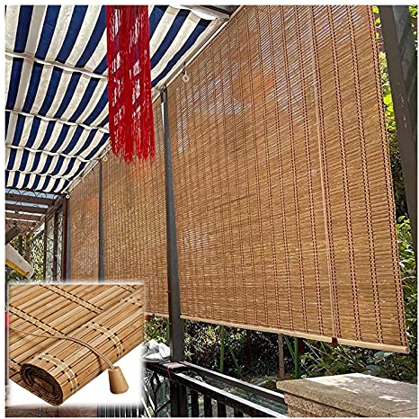 YSJX Bambus Rollo Natur, Bambusrollo wetterfest Fenster-Rollo Raffrollo Lichtdurchlässig, Rollläden Jalousie Sonnenschutz, Decken- oder Wandmontage, Mit Beschlägen (Size : W120xH250cm/47x98in)