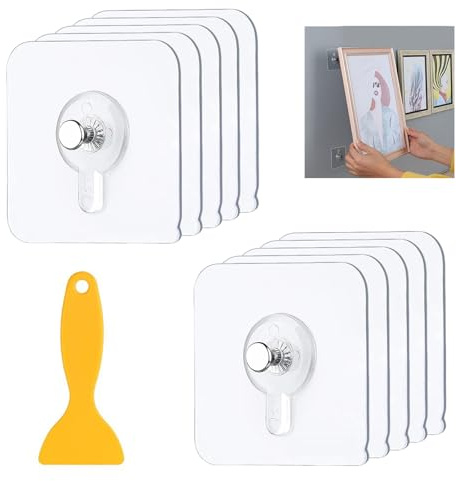 Ruucy Lot de 10 Adhesif Accroche Tableau Sans Percer, Transparent Attache Cadre Adhésif pour Accroche Cadres Photo, Miroir, Art Mural, Lumières Décoratives, Sans Trou