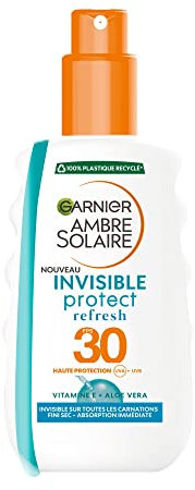 GARNIER Ambre Solaire Invisible Protect - Spray Protecteur Refresh FPS 30 - Protège des UVA & UVB - Vitamine E & Aloe Vera - Vegan & Cruelty Free - Tous Types de Peaux - 200 ml