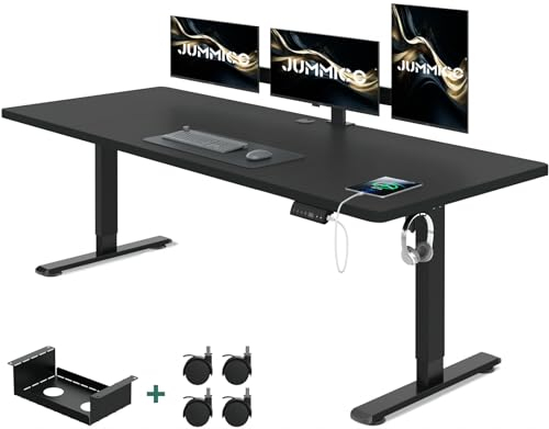 JUMMICO Höhenverstellbarer Schreibtisch 180 x 80 cm mit Kabelwanne, Höhenverstellbar Elektrisch Stehpult mit USB-Buchse, Computertisch, Ergonomischer Steh-Sitz Tisch, Bürotisch, Schwarz