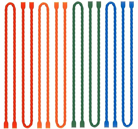 LOIUO 8PCS Silicone Cable Ties 18-Inch Reusable Twist Ties Steel-Core Cord Tie Straps Bendable Organizer All Purpose for Indoor Outdoor Bundling Holding Securing and Wrapping Cables (4 Colors)