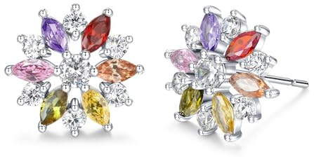 VONSSY Bunte Schneeflocke Ohrringe Ohrstecker Tropfen Ohrhänger Roségold Zirkonia Kristall Multi Edelstein Granat Amethyst Morganit Peridot Strass Schmuck Geschenk für Frauen Frau Freundin