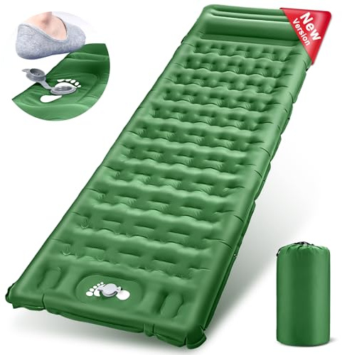 Wholede Colchón Hinchable para Camping, Colchon Ultraligera, Esterilla Camping con Bomba de Pie, Colchoneta Autoinflable para Viajes, Exteriores, Senderismo, Mochilero-Verde