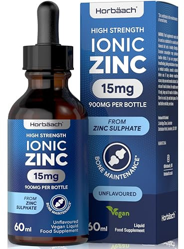 Ionic Zinc Liquid Drops | High Strength 15mg Supplement from Zinc Sulphate | 900mg Per Bottle - 60ml Liquid Drops | Suitable for Vegetarians & Vegans | by Horbaach