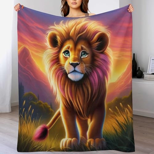 PAZZK Löwe Kuscheldecken,Decke, 3D-Digitaldruck Kuscheldecke, Flannel Decke, Weich Wohndecke, Sofadecke Decke Für Kinder Jungen Erwachsene（130×150cm）