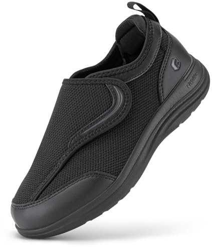 FitVille Zapatillas Casual Mujer Extra Anchas Ajustables Zapatos Rehabilitación Antideslizante para Caminar Transpirables Zapatillas de Casa Negro 37 EU X-Ancho