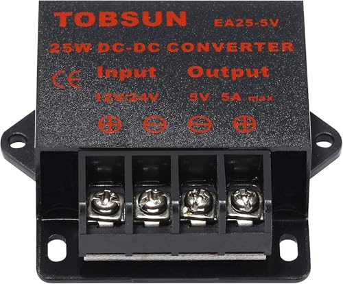 DC 12V/24V to 5V 5A Converter, Step-Down Voltage Regulator, Buck Power Supply Transformer Module for Automotive and Electronics