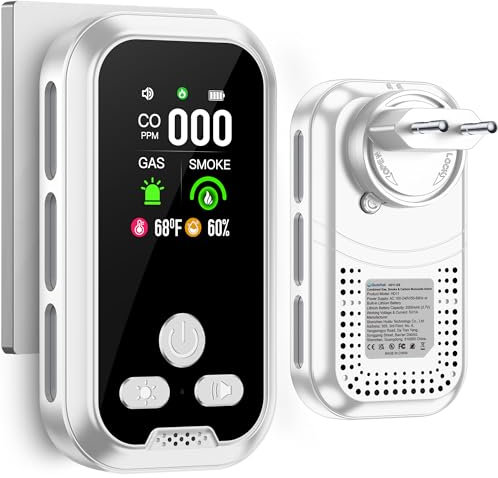 Gedsffati Rauch-, Gas- und CO-Melder mit Stecker für Haus, Kohlenmonoxidmelder CO-Warnmelder, Rauchmelder, Gasmelder Brenngas-Warnmelder für Erdgas LPG Methan Propan Butan, Weiß, HD11-CGS